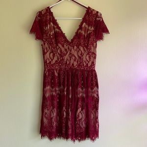 Alya Maroon Lace-detailed Formal Dress